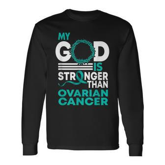 Faith My God Is Stronger Than Ovarian Cancer Awareness Men Women Long Sleeve T-shirt Graphic Print Unisex - Seseable