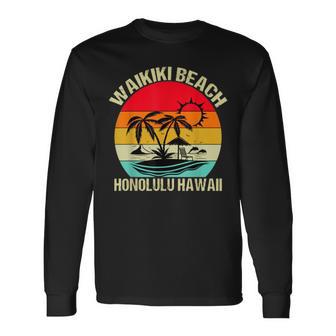 Family Vacation Vintage Retro Honolulu Hawaii Waikiki Beach Men Women Long Sleeve T-Shirt T-shirt Graphic Print - Thegiftio