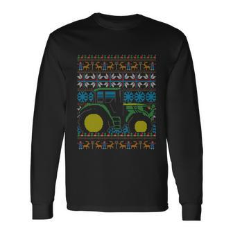 Farmer Tractor Farm Agriculture Xgiftmas Ugly Christmas Sweater Long Sleeve T-Shirt - Monsterry