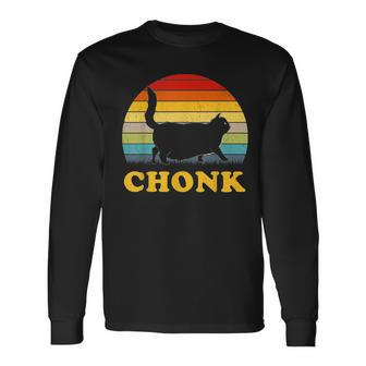 Fat Cat Chonk Cat Retro Vintage Sunset Long Sleeve T-Shirt T-Shirt | Mazezy