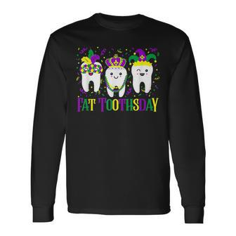 Fat Toothsday Dental Mardi Gras Dentist Hygienist Rdh Men Women Long Sleeve T-shirt Graphic Print Unisex - Seseable