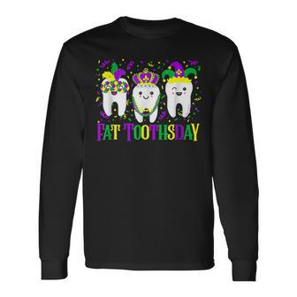 Fat Toothsday Mardi Gras Mask Beads Carnival Dentist Long Sleeve T-Shirt - Seseable