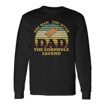 Fathers Day Vintage Dad Man Myth Cornhole Legend V2 Long Sleeve T-Shirt - Seseable