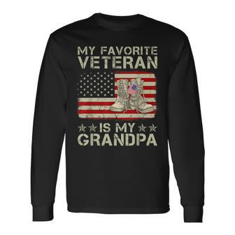 My Favorite Veteran Is My Grandpa Combat Boots American Flag Long Sleeve T-Shirt - Seseable