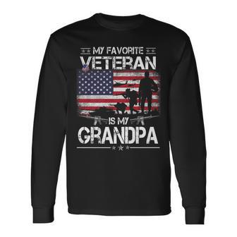 My Favorite Veteran Is My Grandpa Flag Father Veterans Day Long Sleeve T-Shirt - Seseable