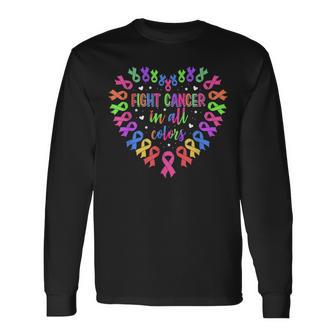 Fight Cancer In All Color Fight Cancer Feather Heart Ribbons Long Sleeve T-Shirt T-Shirt | Mazezy
