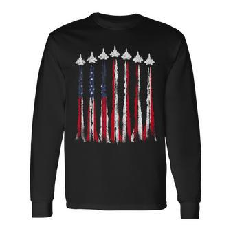 Fighter Jet Airplane Usa Flag 4Th Of July Patriotic Long Sleeve T-Shirt T-Shirt | Mazezy