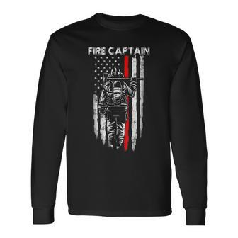 Fire Captain Chief American Flag Firefighter Captain Long Sleeve T-Shirt - Seseable