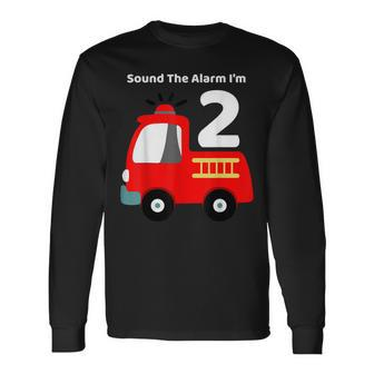 Fire Fighter Truck 2 Year Old Birthday 2Nd Bday Long Sleeve T-Shirt - Seseable