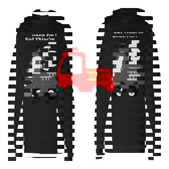 Fire Fighter Truck 5 Year Old Birthday 5Th Bday Long Sleeve T-Shirt | Seseable CA