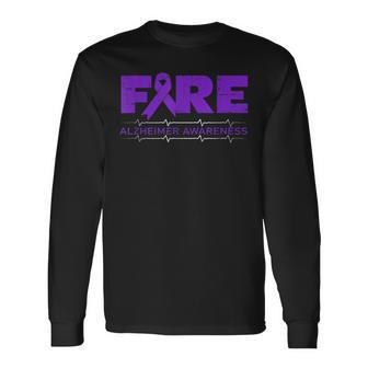 Fire Fighters Wear Purple Alzheimer Awareness Long Sleeve T-Shirt - Seseable