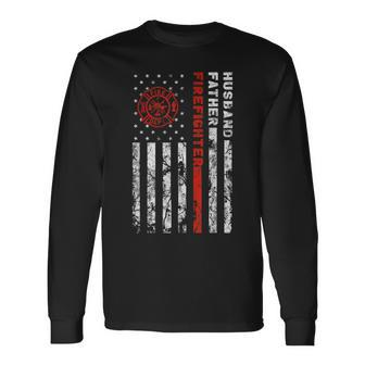 Firefighter Husband Father Fireman Fathers Day Long Sleeve T-Shirt - Seseable