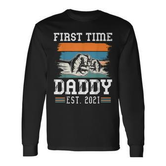 First Time Dad Est 2021 New Dad Retro Vintage Colors Long Sleeve T-Shirt - Seseable