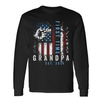 First Time Daddy New Dad Est 2024 Fathers Day Flag Usa Long Sleeve T-Shirt - Thegiftio UK