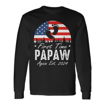 First Time Papaw Again Est 2024 Us Flag Fathers Day Long Sleeve T-Shirt - Thegiftio UK