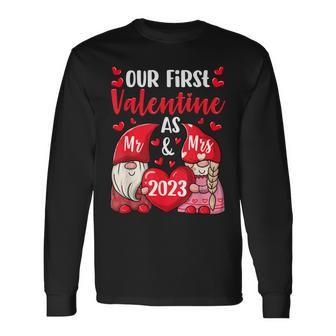 Our First Valentine As Mr And Mrs 2023 Hearts Valentines Day Long Sleeve T-Shirt - Seseable