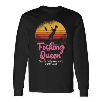 Fishing Queen Damen Langarmshirts mit Angler-Sonnenuntergang und Spruch - Seseable