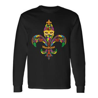 Fleur De Lis & Mardi Gras Mask & Beads New Orleans Souvenir Men Women Long Sleeve T-Shirt T-shirt Graphic Print - Thegiftio UK