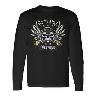 Flight Deck Veteran Skull Naval Aviation Long Sleeve T-Shirt - Seseable