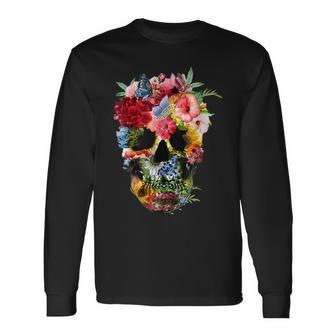 Floral Skull Dead Sugar Skull For Women Flower Skull Men Women Long Sleeve T-Shirt T-shirt Graphic Print - Thegiftio UK