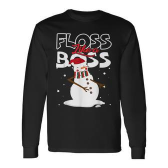 Floss Like A Boss Snowman Flossing Christmas Funny Gifts Men Women Long Sleeve T-shirt Graphic Print Unisex - Seseable