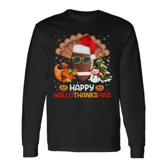 Football Halloween Merry Christmas Happy Hallothanksmas Men Women Long Sleeve T-Shirt T-shirt Graphic Print - Thegiftio UK
