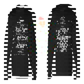 Football Lovers This Is My Christmas Pajama Santa Hat Lights Men Women Long Sleeve T-shirt Graphic Print Unisex - Seseable