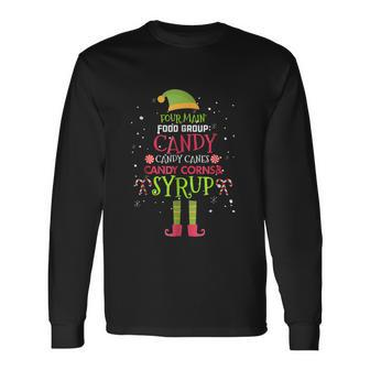 Four Main Food Groups Elf Buddy Pajama Elf Ugly Xmas Sweater Long Sleeve T-Shirt - Monsterry