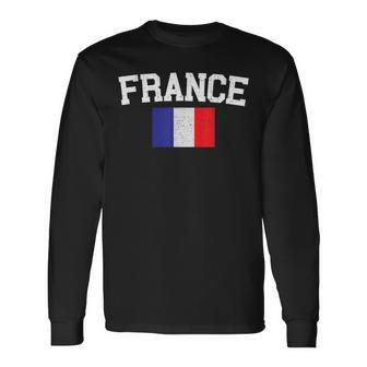 France Distressed Flag French Soccer French Futbol Club Men Women Long Sleeve T-shirt Graphic Print Unisex - Seseable
