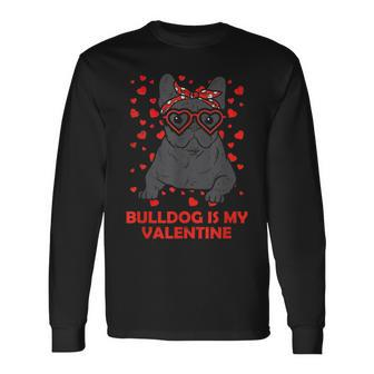 French Bulldog Heart Glasses Valentine Day Frenchie Dog Love Men Women Long Sleeve T-shirt Graphic Print Unisex - Seseable