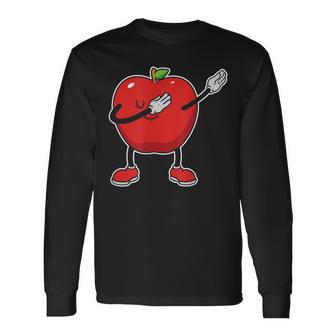 Fröhlicher Apfel Karikatur Schwarzes Langarmshirts, Lustiges Obstmotiv Tee - Seseable