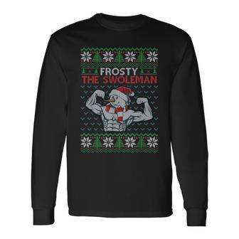 Frosty The Swoleman Funny Snowman Ugly Christmas Sweater Men Women Long Sleeve T-shirt Graphic Print Unisex - Seseable