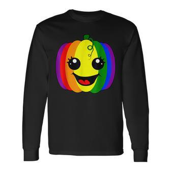 Fun Lesbian Gay Rainbow Pumpkin Pride Lgbt Halloween Men Women Long Sleeve T-Shirt T-shirt Graphic Print - Thegiftio UK