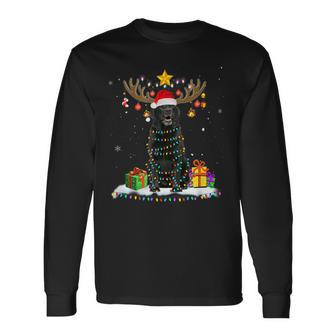 Funny Black Lab Dog Christmas Reindeer Christmas Lights Men Women Long Sleeve T-shirt Graphic Print Unisex - Seseable