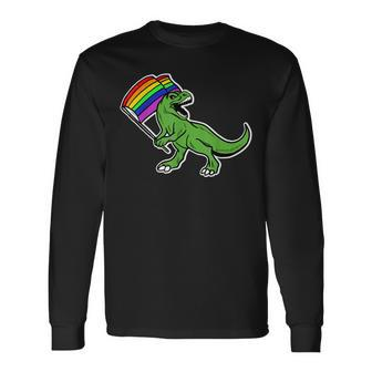 Funny Dinosaur Rainbow Flag Gay Pride Lgbt Awareness Gift Men Women Long Sleeve T-shirt Graphic Print Unisex - Seseable