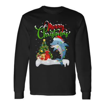 Funny Dolphin Fish Lover Xmas Lighting Dolphin Christmas Men Women Long Sleeve T-shirt Graphic Print Unisex - Seseable