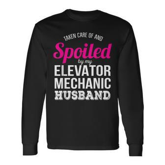 Funny Elevator Mechanic Wife Anniversary Gift Men Women Long Sleeve T-shirt Graphic Print Unisex - Seseable