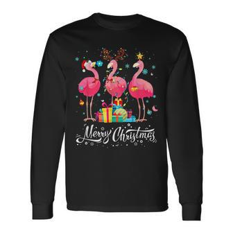 Funny Flamingo Lights Santa Hat Sweater Xmas Tree Christmas Men Women Long Sleeve T-shirt Graphic Print Unisex - Seseable