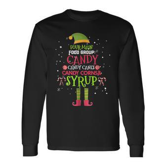 Funny Four Main Food Groups Elf Buddy Christmas Pajama Gift Men Women Long Sleeve T-shirt Graphic Print Unisex - Seseable