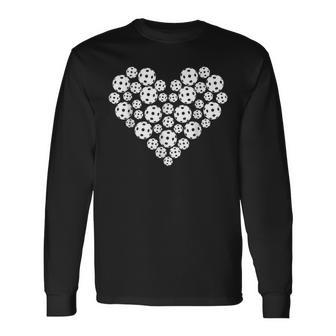 Funny Pickleball Love Heart Shape Valentine Men Women Long Sleeve T-shirt Graphic Print Unisex - Seseable