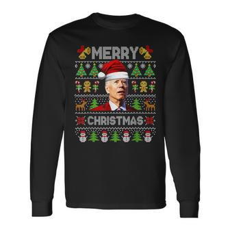 Funny Santa Joe Biden Merry Christmas Ugly Christmas Sweater V3 Men Women Long Sleeve T-shirt Graphic Print Unisex - Seseable