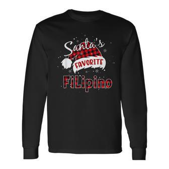 Funny Santas Favorite Filipino Christmas Plaid Buffalo Xmas Men Women Long Sleeve T-shirt Graphic Print Unisex - Seseable