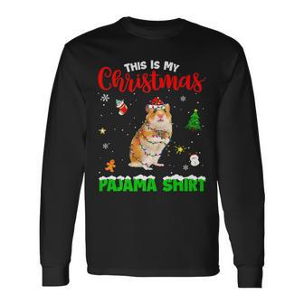Funny This Is My Christmas Pajama Hamster Red Plaid Men Women Long Sleeve T-shirt Graphic Print Unisex - Seseable