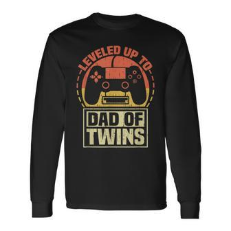 Gamer Dad Fathers Day Leveled Up To Dad Of Twins Vintage Long Sleeve T-Shirt - Seseable