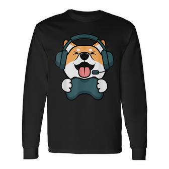 Gamer Hund Shiba Inu Gaming Zocken Nerd Lustig Kawaii Zocker Langarmshirts - Seseable