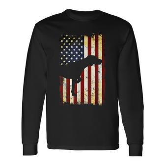 German Shorthaired Pointer Silhouette American Flag Long Sleeve T-Shirt T-Shirt | Mazezy