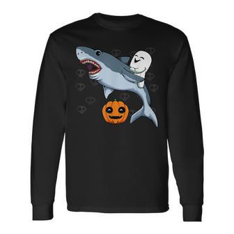 Ghost Riding Shark Lazy Halloween Costume Animal Pumpkin Men Women Long Sleeve T-Shirt T-shirt Graphic Print - Thegiftio UK