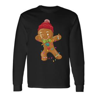 Gingerbread Christmas Tree Lights Cookie Baking Men Women Long Sleeve T-shirt Graphic Print Unisex - Seseable