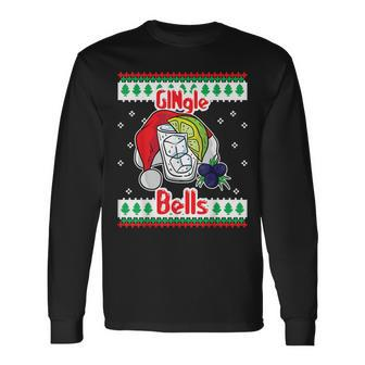 Gingle Bells Gin Tonic Glass Santa Ugly Christmas Sweater Men Women Long Sleeve T-Shirt T-shirt Graphic Print - Thegiftio UK