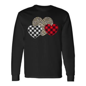 Girls Valentines Day Hearts Love Leopard Plaid V2 Long Sleeve T-Shirt - Seseable